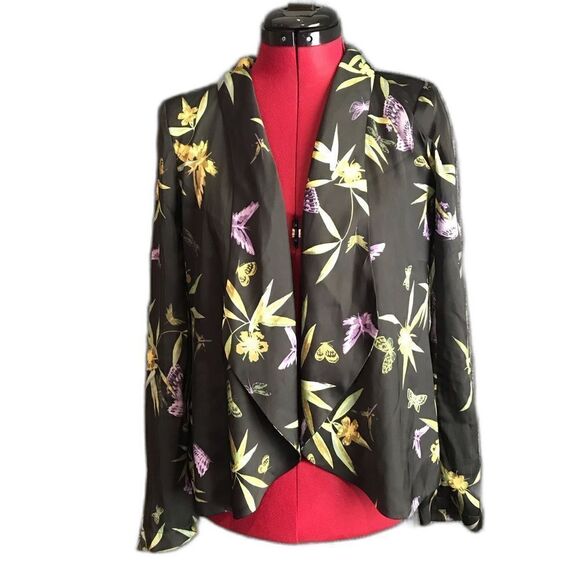 H&M Blazer Women’s Size 4 Black Floral Butterfly Open Front Long Sleeve - Picture 7 of 8
